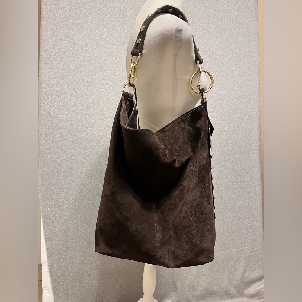 Claudia Firenze Hobo Shoulder Bag Chocolate Brown Suede Studs - Picture 16 of 16